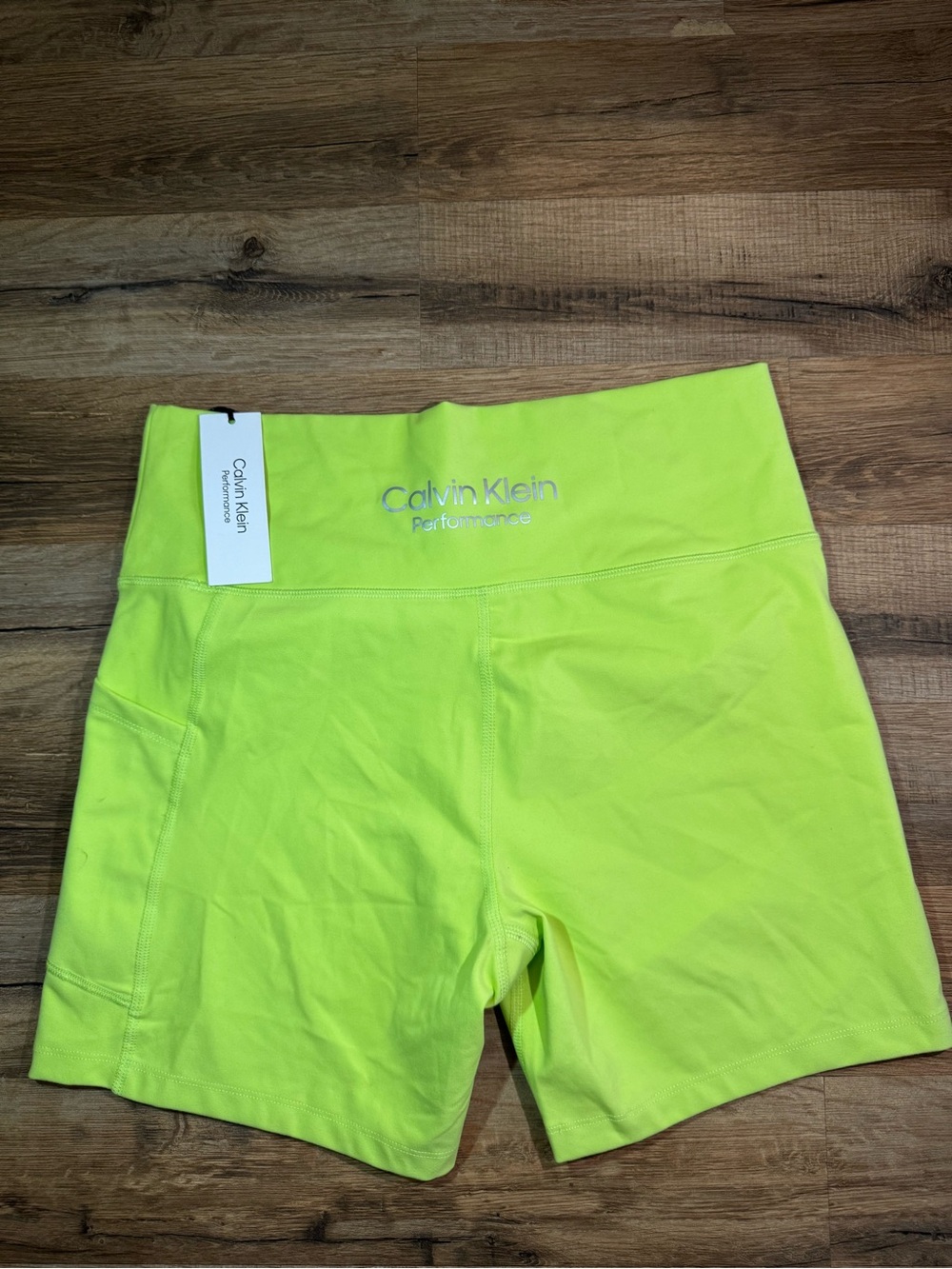 Calvin Klein Neon Lime High-Rise Bike Shorts - Picture 4 of 4